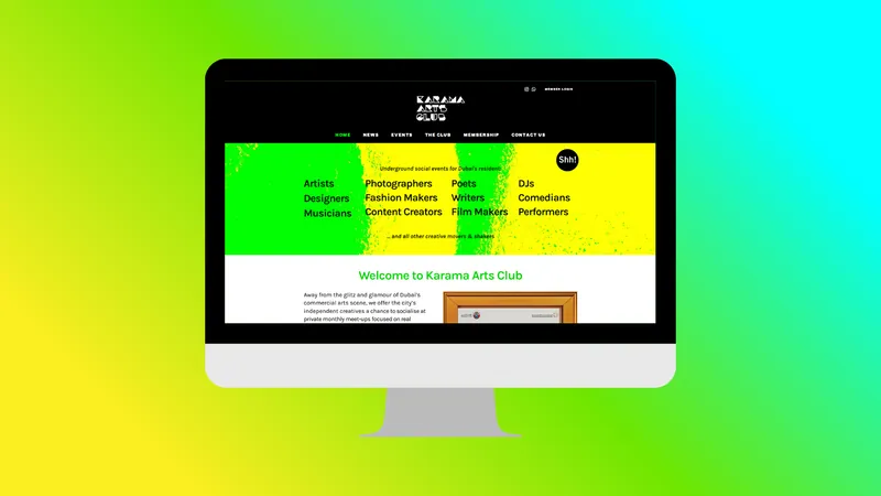 Karama Arts Club website on a desktop screen